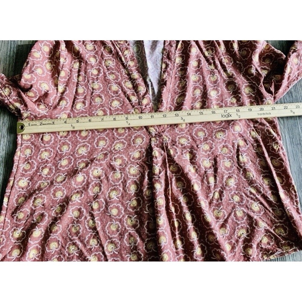 Treasure & Bond Floral Split Neck Rust Pullover Long Sleeve Top Blouse Small - Picture 5 of 8
